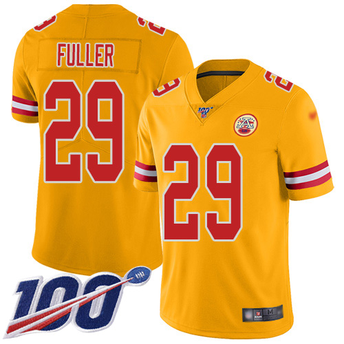 Men Kansas City Chiefs #29 Fuller Kendall Limited Gold Inverted Legend 100th Season Football Nike NFL Jersey